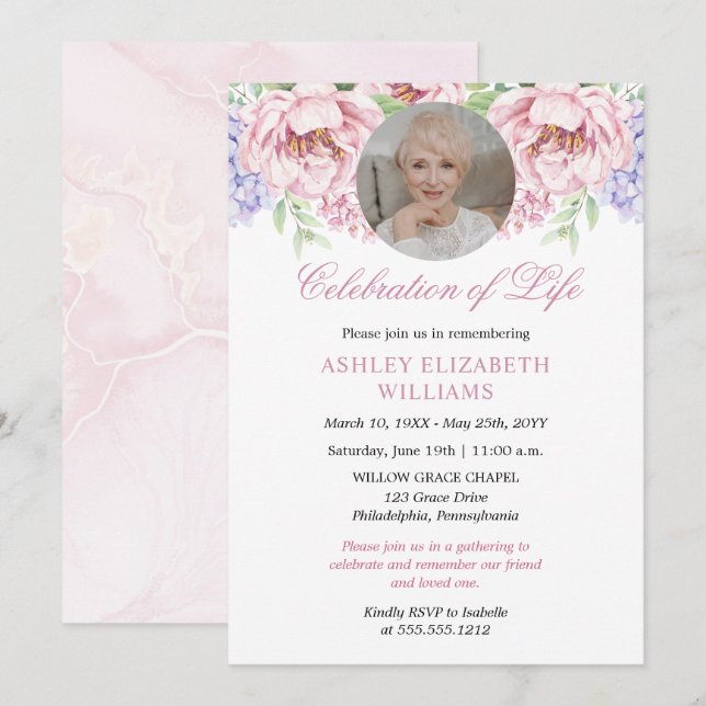 Invitation Les pivoines | Hydrangeas Fête Florale de la Vie (Devant / Derrière)