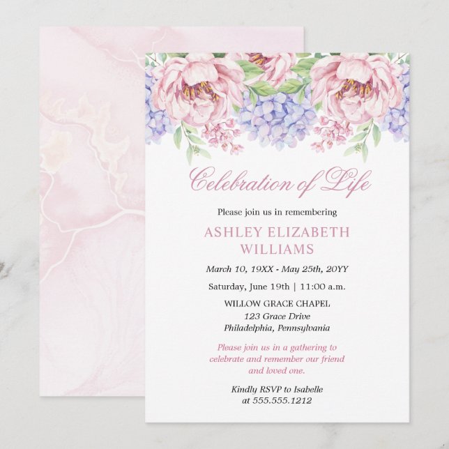 Invitation Les pivoines | Hydrangeas Fête Florale de la Vie (Devant / Derrière)