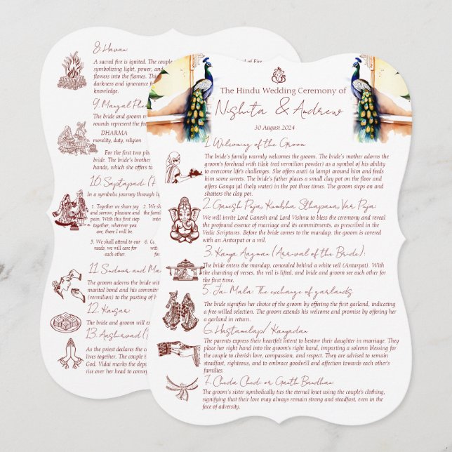 Invitation Les rituels du mariage hindou paon palais de Jaipu (Devant / Derrière)