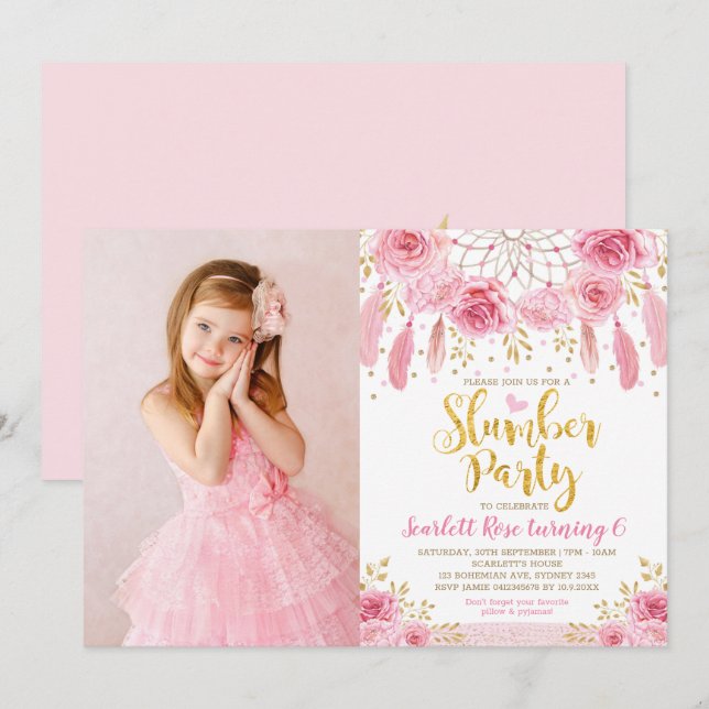 Invitation Les Roses de Boho Pink Gold Drecher Catcher Stwood (Devant / Derrière)