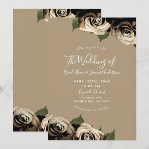 Invitation Les Roses floraux de Glam or Élégants Tan Mariage