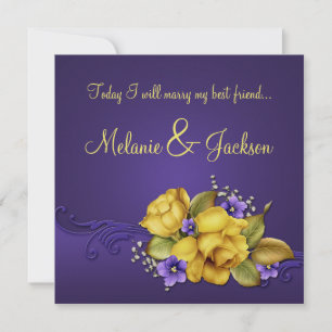 Invitation Les roses jaunes, les panneaux violets, le Mariage