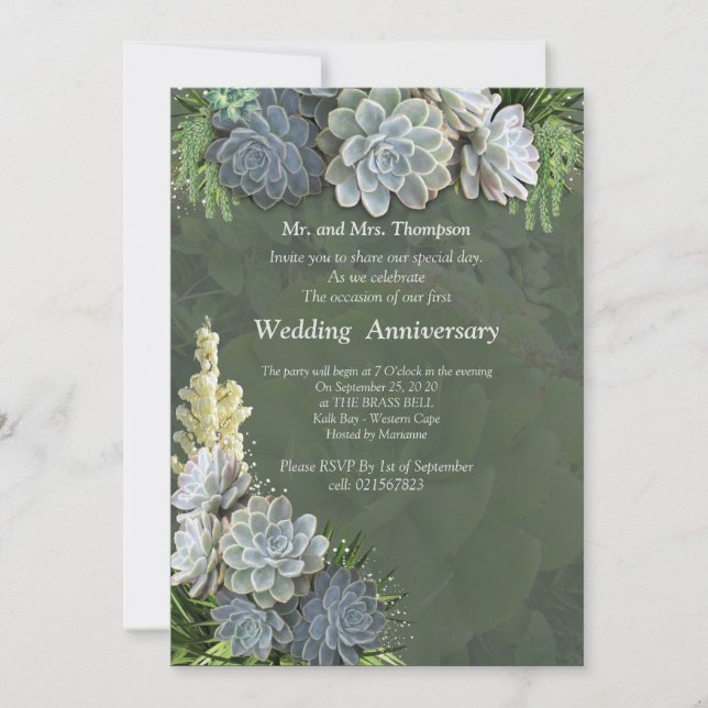 Invitation Les teintes Succulentes du blues pâle Anniversaire (Devant)