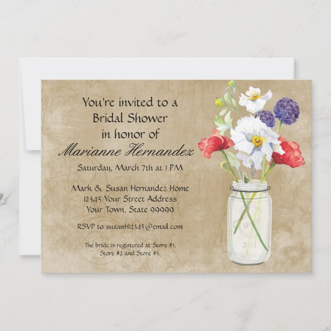 Invitation Les tourterelles rustiques du Mason Jar Bouquet (Devant)