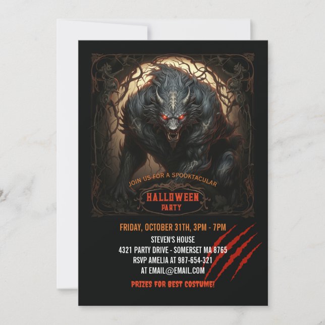 Invitation Les yeux de loup-garou sur le feu Halloween gothiq (Devant)