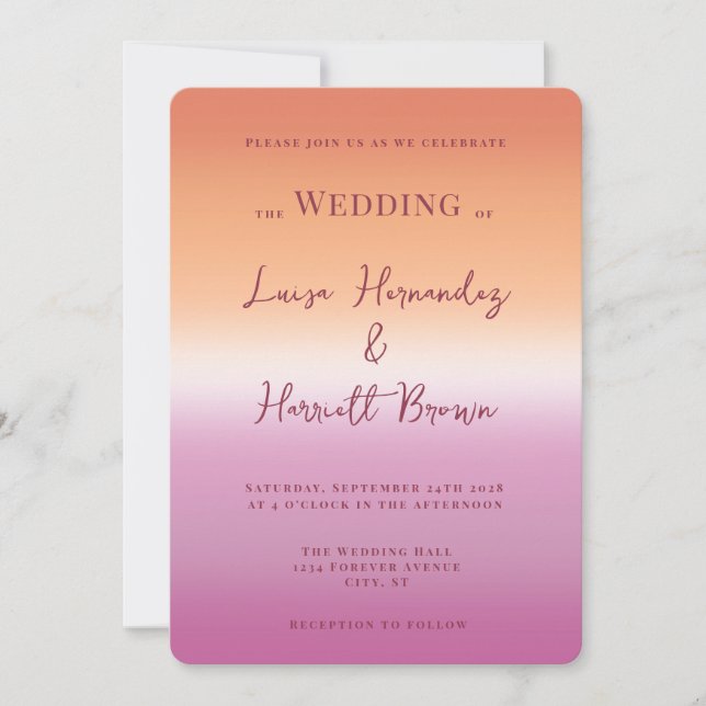 Invitation Lesbian Wedding Two Brides Pride Flag Gradient (Devant)