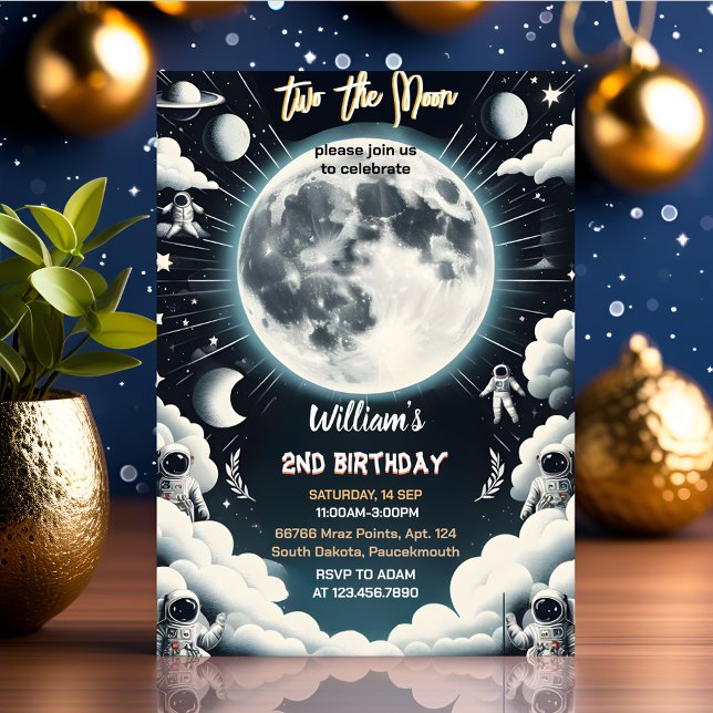 Invitation Let Cute Space nuit ciel Deux La Lune 2e Anniversa (Créateur téléchargé)