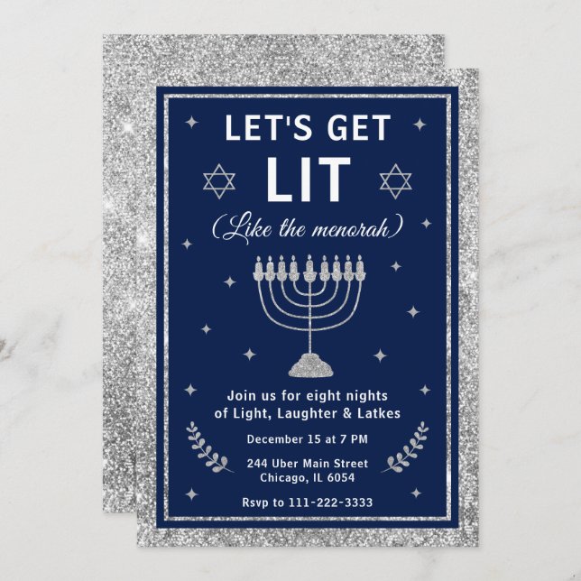 Invitation Let’s Get Lit Hanukkah Party (Devant / Derrière)