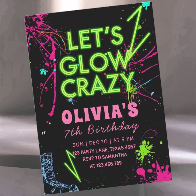 Invitation Let’s Glow Crazy Roller Skating Birthday (Créateur téléchargé)