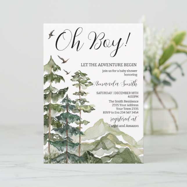 Invitation Let The Adventure Begin Mountain Boy Baby Shower (Debout devant)