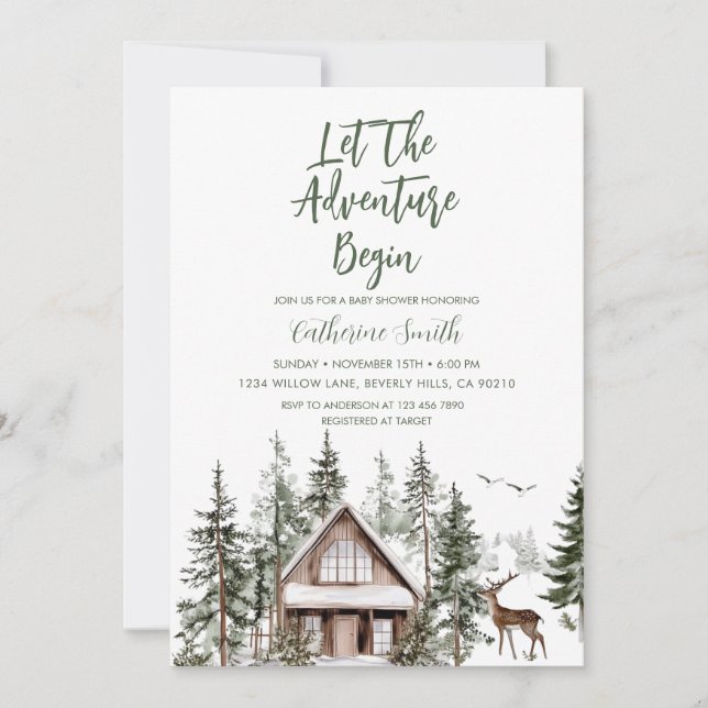 Invitation Let The Adventure Begin Winter Baby Shower (Devant)