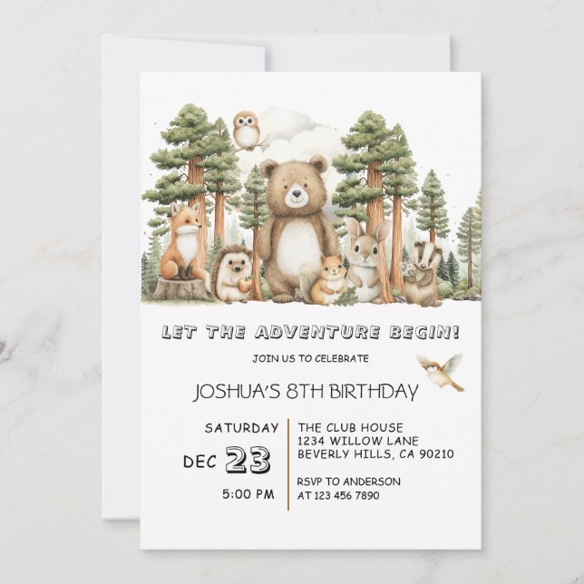 Invitation Let The Adventure Begin Woodland Animals Birthday (Devant)