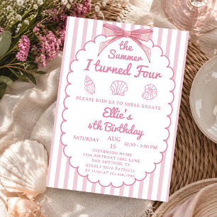 Invitation L'été où j'ai eu quatre ans Rose côtier 4e anniver