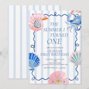Invitation L'été où j'ai eu UN an Fête d'anniversaire côtière