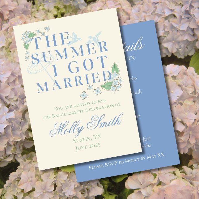 Invitation L'été où je me suis mariée – Itinéraire de mariage (The Summer I Got Married invite with coastal font – perfect for bachelorette or bridal celebrations!)
