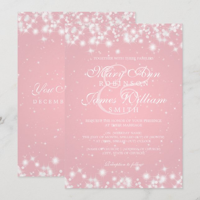 Invitation L'étincelle élégante d'hiver de mariage rougissent (Devant / Derrière)