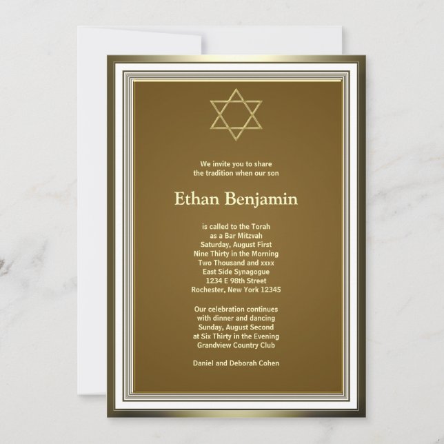 Invitation L'étoile blanche de David Bar Mitzvah (Devant)