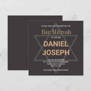 Invitation L'étoile carré de Joyau Bar Mitzvah - doré noir