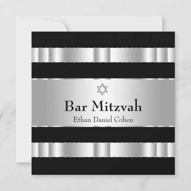 Invitation L'étoile d'argent noire de David Bar Mitzvah (Devant)