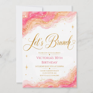 Invitation Let's Brunch à paillettes dorées et aqu