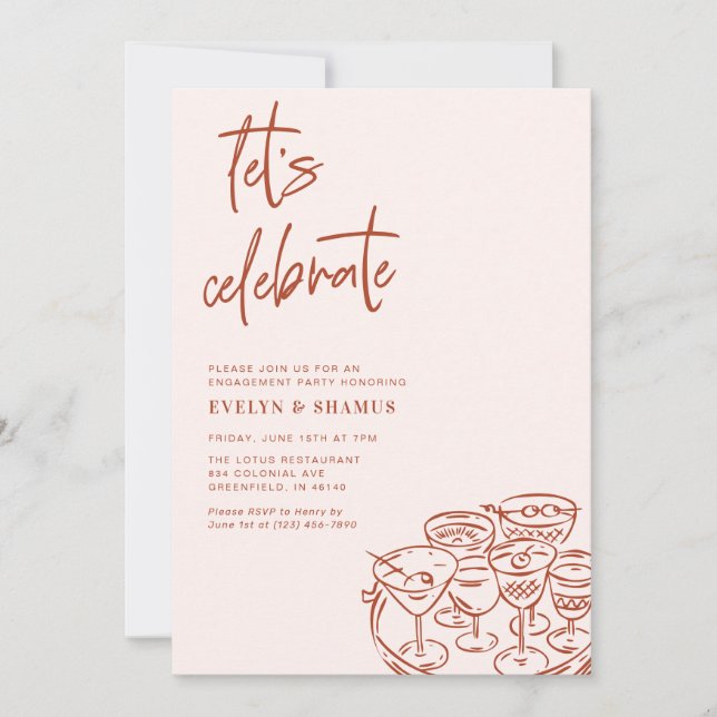 Invitation Let's Celebrate Whimsical Doodle Engagement Party (Devant)