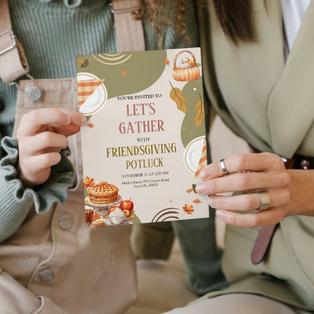 Invitation Let's Gather Friendsgiving Potluck Thanksgiving  (Let's Gather Friendsgiving Potluck Thanksgiving Invitation  party friends )