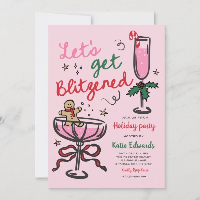 Invitation Let's Get Blitzened Christmas Cocktail Party (Devant)