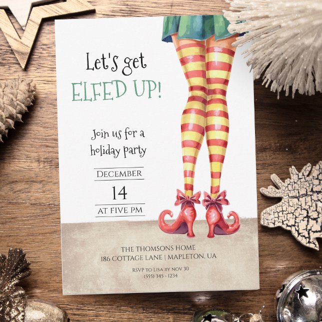 Invitation Let's Get ELFED UP! Fun Curly Shoes Holiday Party  (Créateur téléchargé)