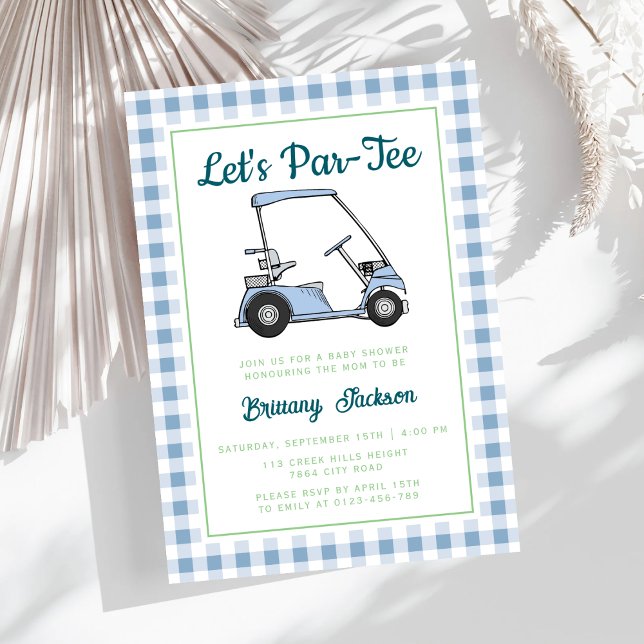 Invitation Let's Par Tee Golf Blue À damiers Boy Baby shower (Créateur téléchargé)