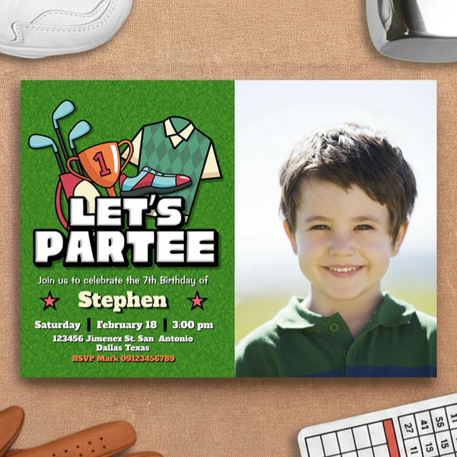 Invitation Lets Partee - Golf Birthday with Photo Landscape (Lets Partee - Golf Birthday with Photo Landscape Invitation)