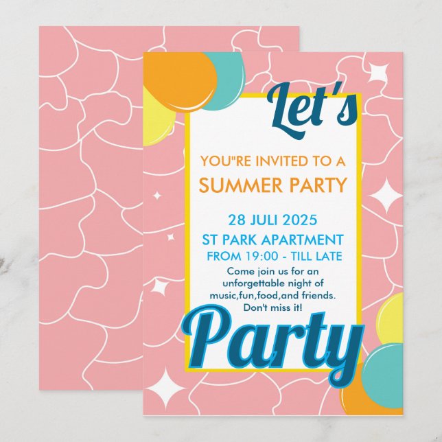 Invitation let's party (Devant / Derrière)