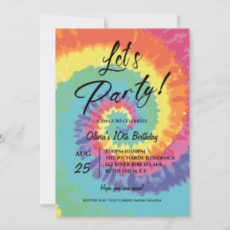 Invitation Let's Party, Pink Tie Dye birthday 