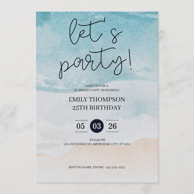 Invitation Let's Party Tropical Beach Birthday Party  (Devant)