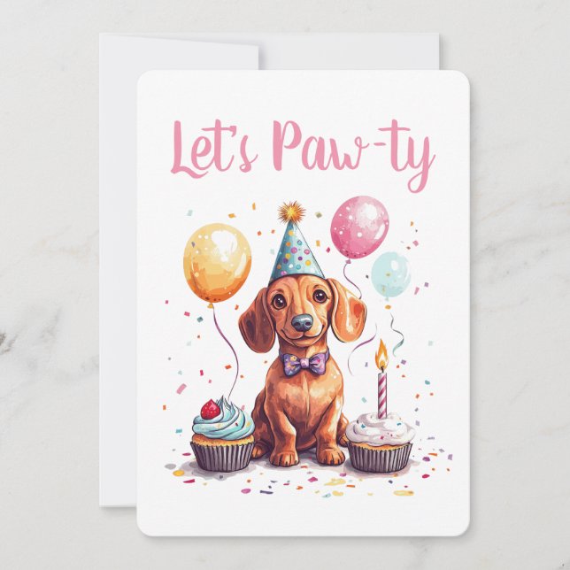 Invitation Let's Pawty Birthday Dachshund Dogs (Devant)