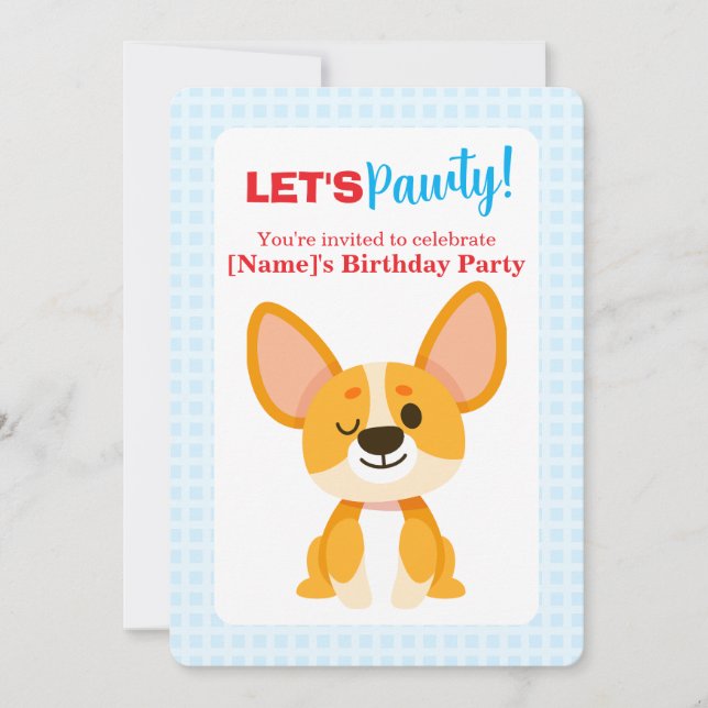 Invitation Let's Pawty Corgi Birthday (Devant)