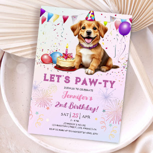 Invitation Lets Pawty Dog fête d'anniversaire fille 2e annive