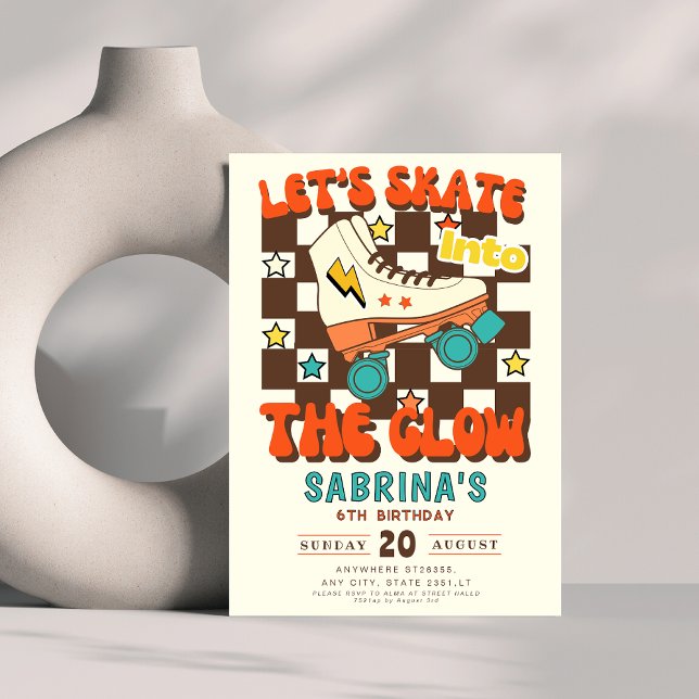 Invitation Let's Skate into the glow roller skating birthday  (Créateur téléchargé)