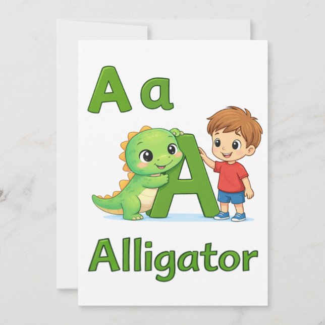Invitation Letter A Alphabet  Postcard – A is for Alligator (Devant)