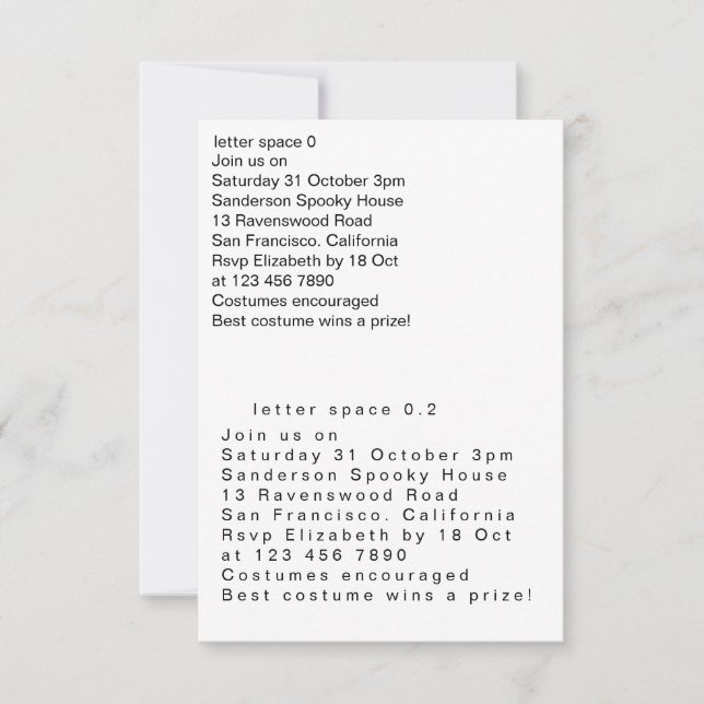 Invitation letter spacing (Devant)