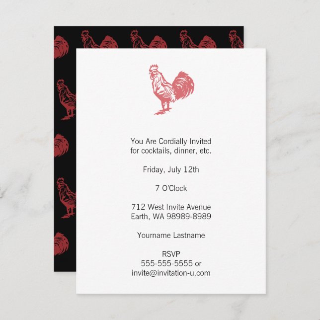 Invitation Letterpress Style Red Roster (Devant / Derrière)