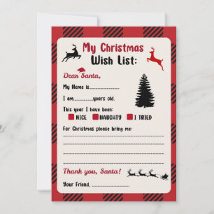 Invitation Lettre à Père Noël Christmas Plaid Wishlist