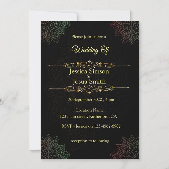 Invitation LETTRE ARABE AVEC Mariage Mandala (Devant)