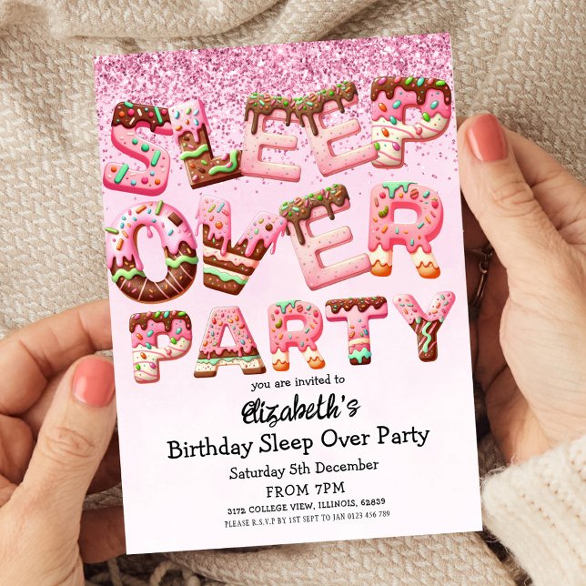 Invitation Lettre biscuite rose Slepover Anniversaire (Créateur téléchargé)