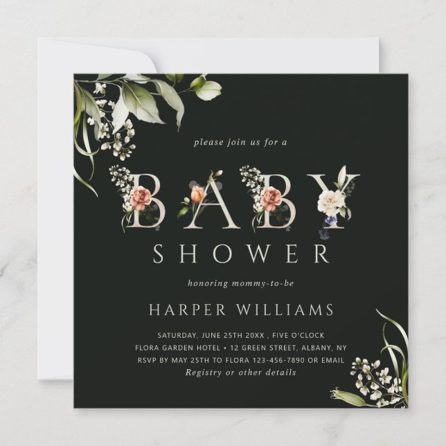 Invitation LETTRE BOtanique AQUACOLE Florale Baby shower (Devant)