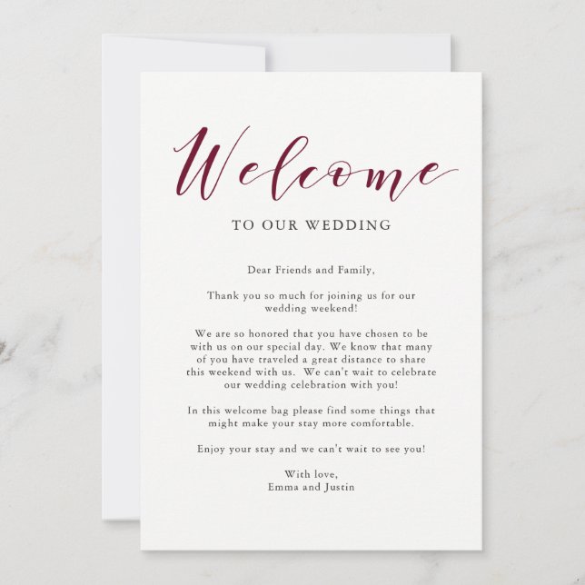 Invitation Lettre de bienvenue au mariage avec typographie él (Devant)