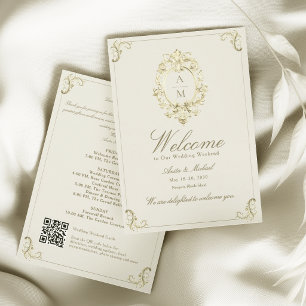 Invitation Lettre de bienvenue de mariage en or baroque vinta