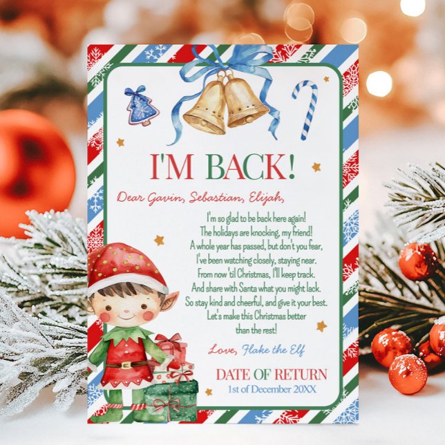 Invitation Lettre de l'Elf Christmas Boy Letter Card (Letter from Elf Christmas Dark Brown Hair Light Boy Letter Card )