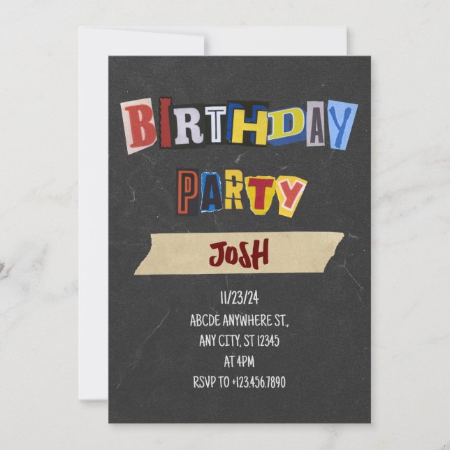 Invitation Lettre de rançon d'anniversaire vintage (Devant)