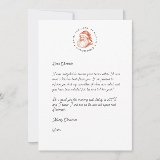 Invitation Lettre de réponse père Noël (Devant)
