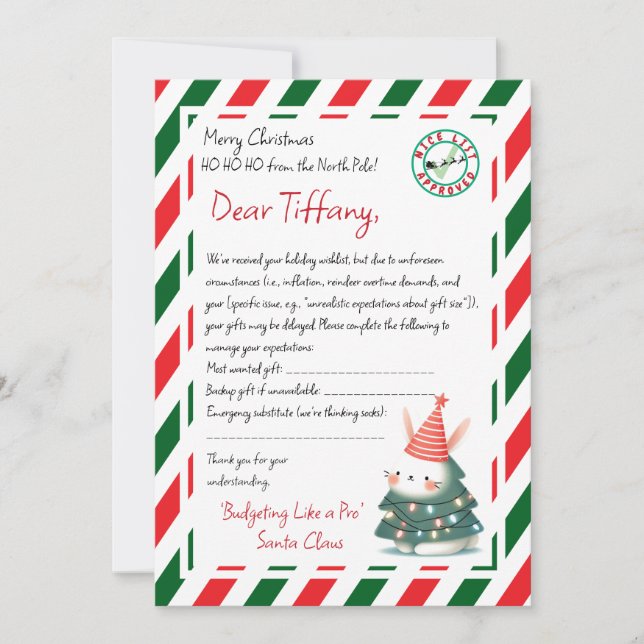 Invitation Lettre de Santa retard de cadeau (Devant)